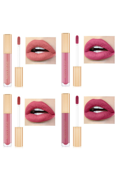 MISS ROSE Set 4x Rujuri Lichide Mate, rezistente, cu acoperire intensa, in 4 ...