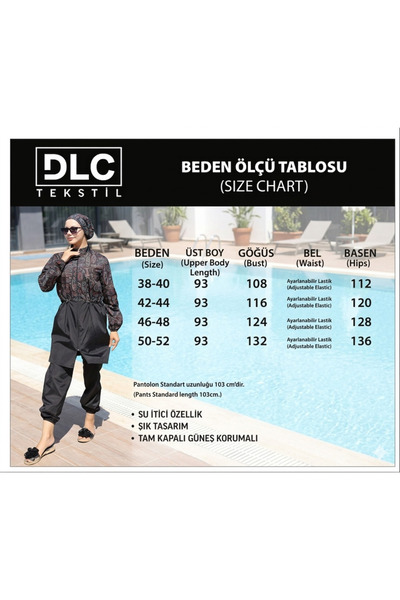 DLC Tekstil Dijital Baskılı Beli Bağcıklı Tesettür Mayo Bone Hediyeli