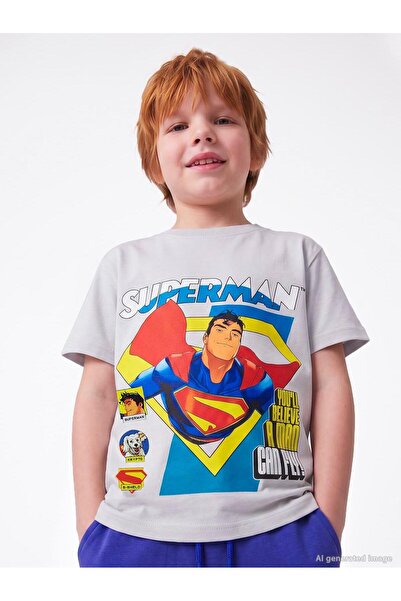 Superman تي شيرت سوبرمان كان كينجلي فاي مطبوع للأعمار من 2-5 سنوات - رمادي