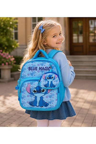 WMİLANO Stitch Themed Blue Kindergarten Bag, Nursery Preschool Light Blue Wal...
