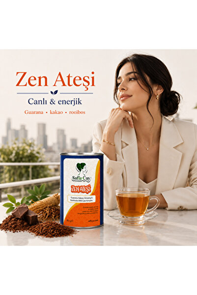 Safiş Çay Zen Ateşi 80 gr | Guarana, Kakao & Ginsengli Bitki Çayı | Enerjik İçim