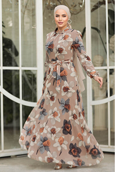 Neva Style Rochie Hijab din nurcă cu modele florale 279325V