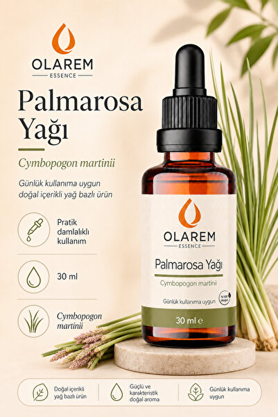 olarem essence Palmarosa (Palmarosa Oil) Yağı Uçucu Yağ 30 ml Cam Damlalıklı Şişe