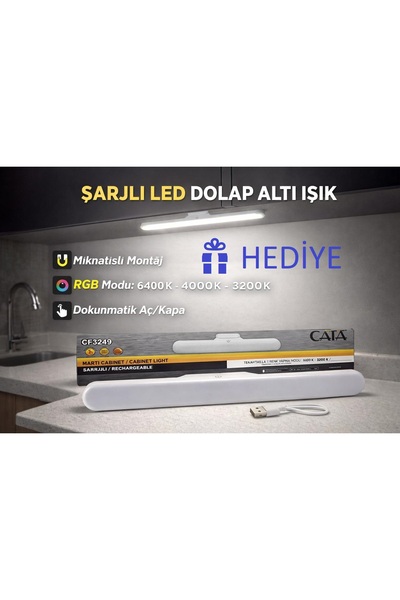 ASYAHOMETECH *1 ALANA 1 BEDAVA * CATA Şarjlı LED Dolap Altı Işık - Manyetik,3...