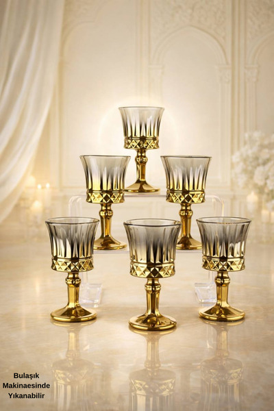 rova tr Premium Honey Titanyum Işıltılı Ayaklı Küçük Kahve Yanı Kadeh Seti - ...