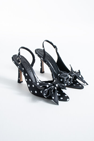 DUXAL SHOES Edith Polka Dot Bow Detailed Pointed Toe Slingback Heeled Shoes