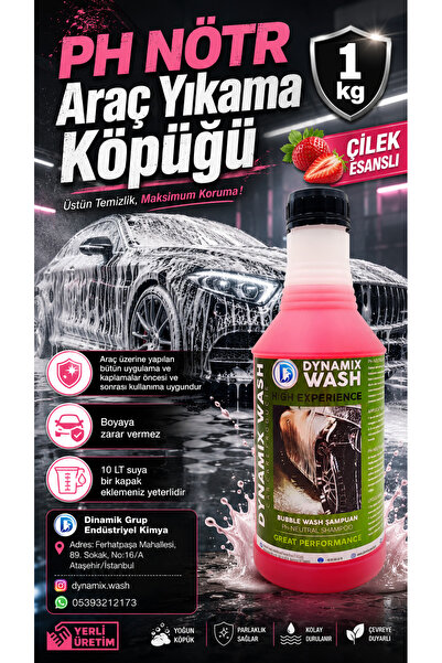 dynamix wash Ph Nötr Köpüklü Yıkama Şampuanı (ÇİLEK) 1kg - Boyaya ve araç üze...