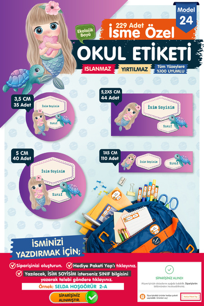 t tuğset etiket Okul Etiketi Kalem Defter Etiketi Özel İsim Yazılabilen Etike...