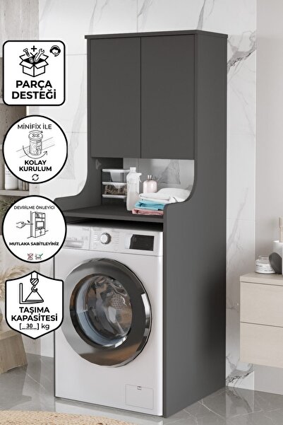 Yurupa Çamaşır Makinesi Üstü Dolab Valen Banyo Düzenleyici Raflı Kapaklı Çok ...