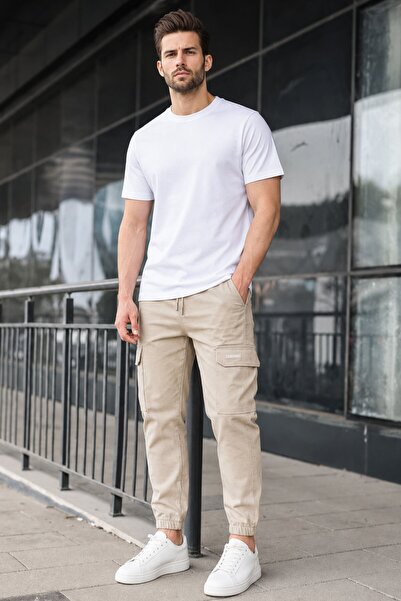 Madmext Μπεζ Cargo Pocket Jogger Pants 5437