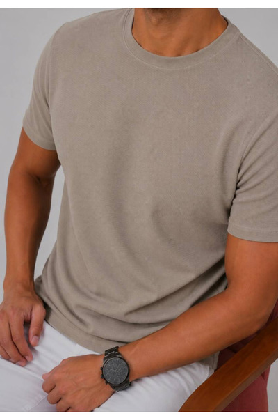 Plus Scorpion Tricou bărbătesc slim fit, bumbac pique, guler rotund, bej, măr...