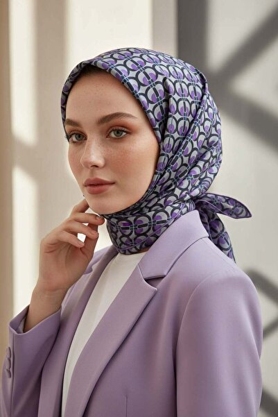 Vissona 100% twill silk geometric patterned lilac colored 90x90 scarf sewing ...