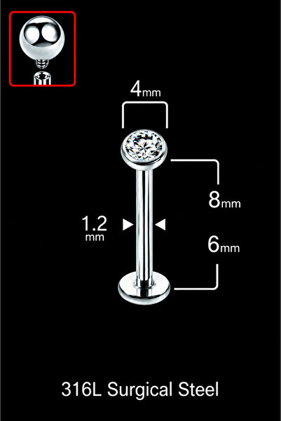 ömay takı Yarım Küre Taş 316l Cerrahi Çelik Labret Piercing