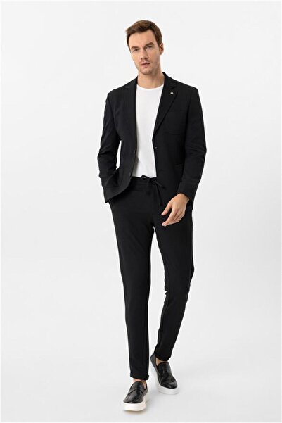 SÜVARİ Siyah Slim Armürlü Mono Yaka 6 Drop Takım Elbise