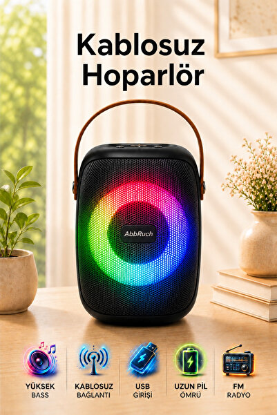 Abbruch Kablosuz RGB Hoparlör Güçlü Ses Kalitesi FM Radyo USB Girişli Taşınab...
