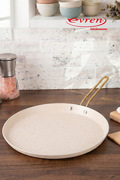 Evren 30 cm Cream Colored Short Edge Crepe Omelet Pan - Non-Stick (Steel Cubu...