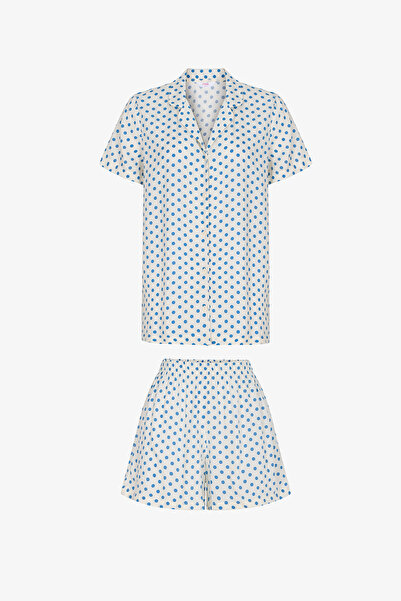 Penti Ecru Blue Dots Shirt Shorts Pajama Set
