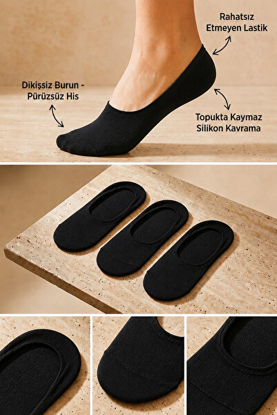 Katia&Bony Kadın 3'lü Paket Basic Görünmez Babet Çorap Siyah/Siyah/Siyah