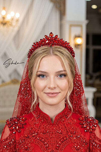 SHEKA Ankara Model Kırmızı Kına Tacı – Nişan Tacı, Kına ve Özel Günler İçin Z...