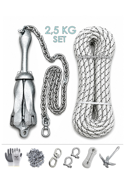 SomayStore Tekne ve Şişme Bot İçin Hazır Çapa Seti 2.5Kg Şemsiye Çapalı (Eldi...
