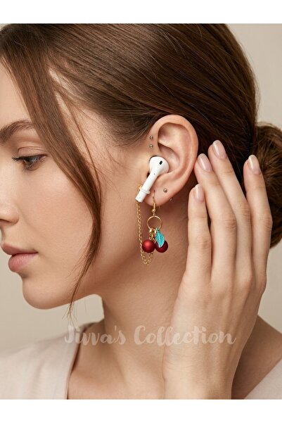 Jivva's Collection أقراط بتفاصيل على شكل كرز وحامل سماعات أذن قابل للإزالة. س...