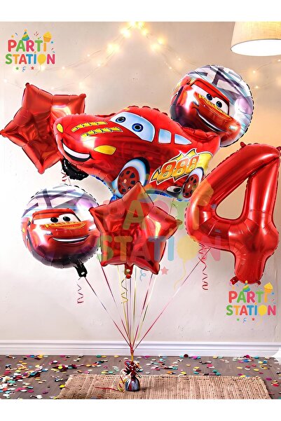 Parti Station Cars Arabalar Şimşek Mcqueen Yarış Arabası Konsept 4 Yaş Balon ...