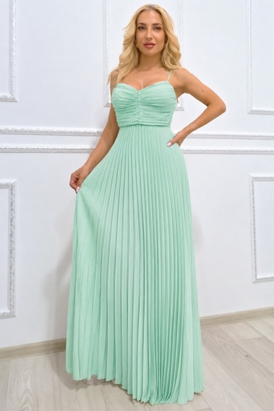 FashionForYou Rochie lungă plisată NYSA UNI, cu legătură la spate, Verde fistic