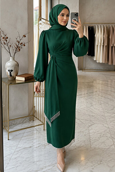 N.S NEVA STYLE Rochie de seară cu mâneci tip balon, verde smarald, stil Hijab...