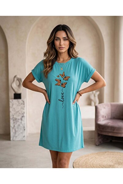 Valeria Butik Rochie tunică lejeră cu mânecă scurtă, cu imprimeu Love și deta...