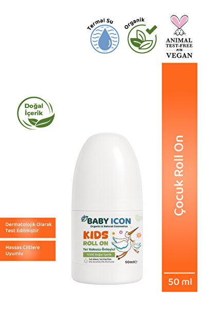 Baby İcon %100 Doğal Organik Vegan Çocuk Roll On Ter Kokusu Önleyici Leke Bır...