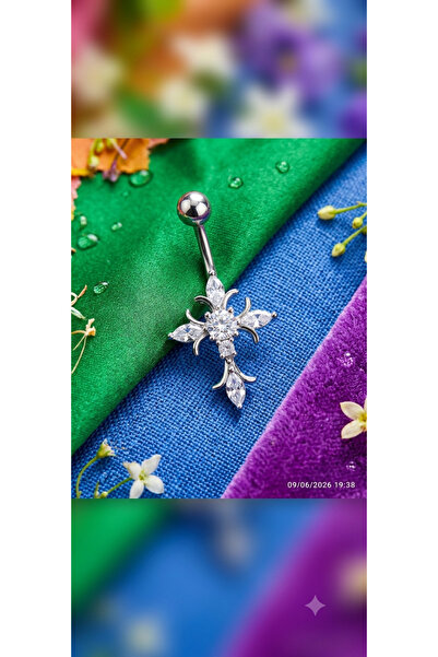 AyçaSilver Zirkon taşlı göbek piercing