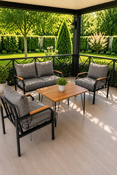 Huga Metal Duru Balkon, Bahçe, Cafe Metal Koltuk Takımı 2 1 1 Masalı