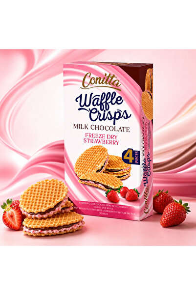 CONİTTA Waffle Crisps– Çilek Kremalı ve Sütlü Çikolatalı Waffle 100 Gr. (1 Paket)