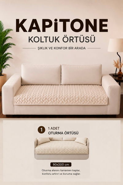 vivamia Tek Parça Kaymaz Taban Kapitone Koltuk Örtüsü Çekyat Kanepe Örtüsü 90x200