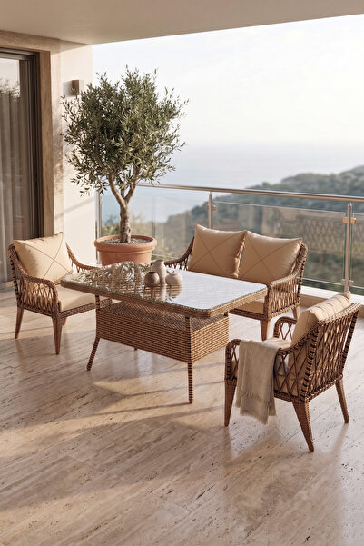 Canisa Tulipa Serisi 1.Sınıf 2+1+1 Cappucino Rattan, Cappucino Minder Bahçe B...