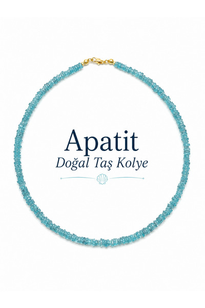 Cunda Doğal Taş Design Apatit Mavi Doğal Taş Kolye Özel Kesim