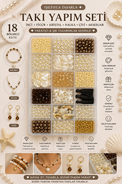 By MO Accessories 18 Bölmeli İnci & Boncuk Seti | Mocha Ton Şık Tasarım | Tak...