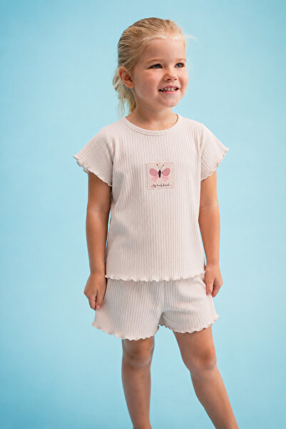 Cigit Corduroy Shorts Set 1-7 Years a Beige