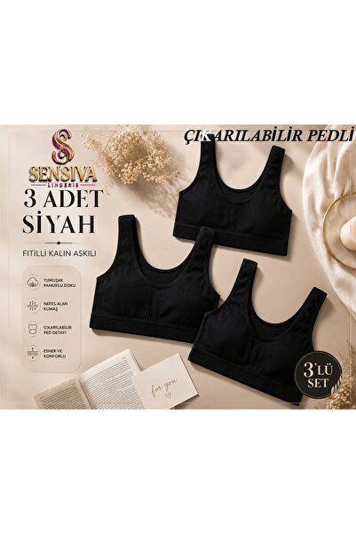 sensiva lingerie Pack of 3 Ribbed Thick Strap Bustiers - with Removable Pads ...