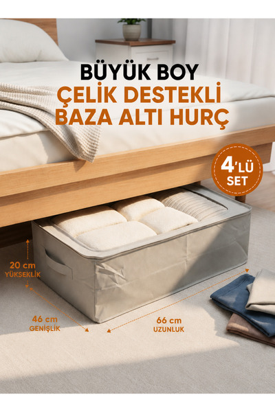 Handyol 4 Adet Pencereli Çelik Destekli Büyük Boy Hurç Baza Altı Çok Amaçlı O...