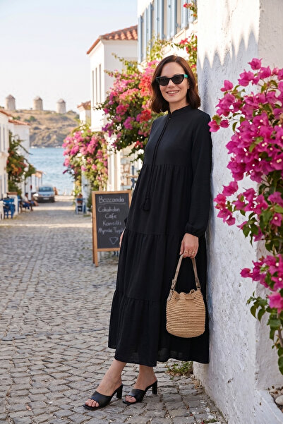 Lela Σεμνό Φόρεμα Κανονικής Εφαρμογής με Όρθιο Γιακά και Μακρύ Μήκος 611EL545