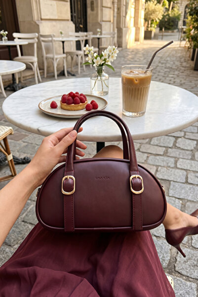 Shanta Burgundy D61 Gold Buckle Oval Design Zippered Large Internal Volume St...