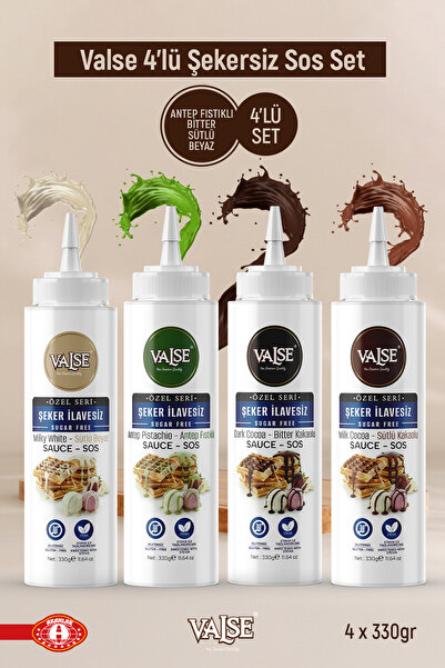 Valse Şeker İlavesiz (Stevia’lı) 4 X 330 Gr Sos Set, Sütlü Kakao, Sütlü Beyaz...