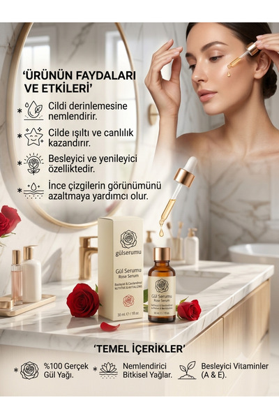 Nemlendirici Sıkılaştırıcı Gerçek Gül Serumu