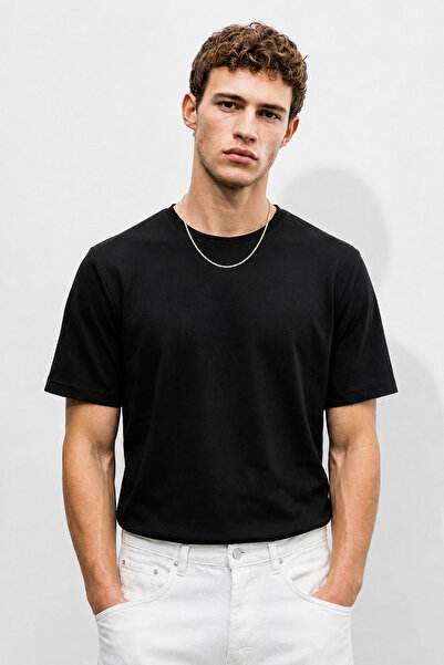 VENA Men's Ken Crew Neck Regular Fit Basic T-Shirt - Black