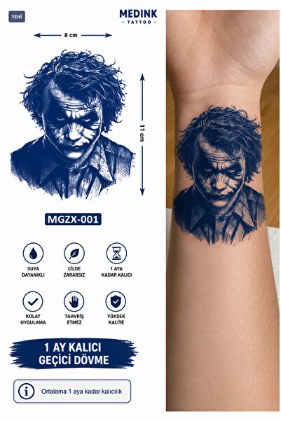 medink tattoo 1 Ay Kalıcı 24 Saat Sonra Kararan Joker Model Geçici Dövme Tattoo