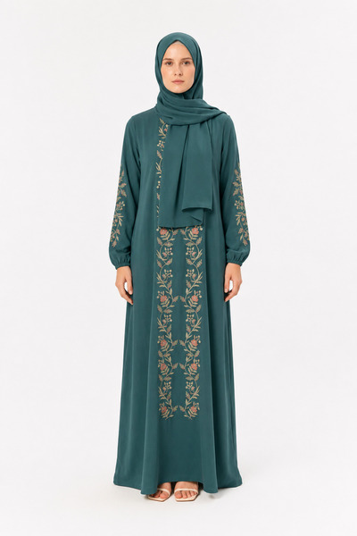 Azria Fashion Embroidered Prayer Dress & Prayer Mat (2 Pcs) - Green