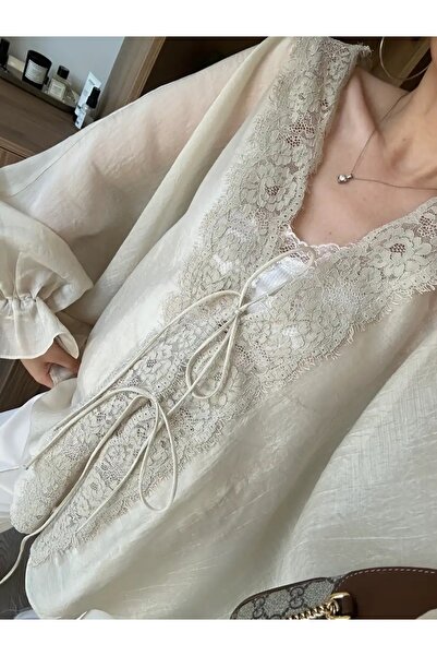 manoire Transparan Dantel Detaylı Bağcıklı Kimono