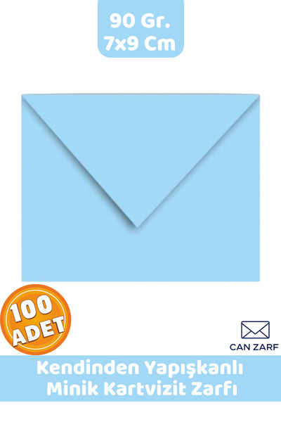 İstisna 100 Adet Açık Mavi Renkli Küçük Zarf 7x9 Cm 90 Gr. Kendinden Yapışkan...