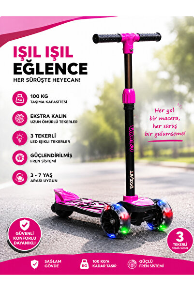 POZART Scooter Chanky Kalın ve Led Işıklı 3teker Güçlü Fren 100kğ Kapasite 3k...